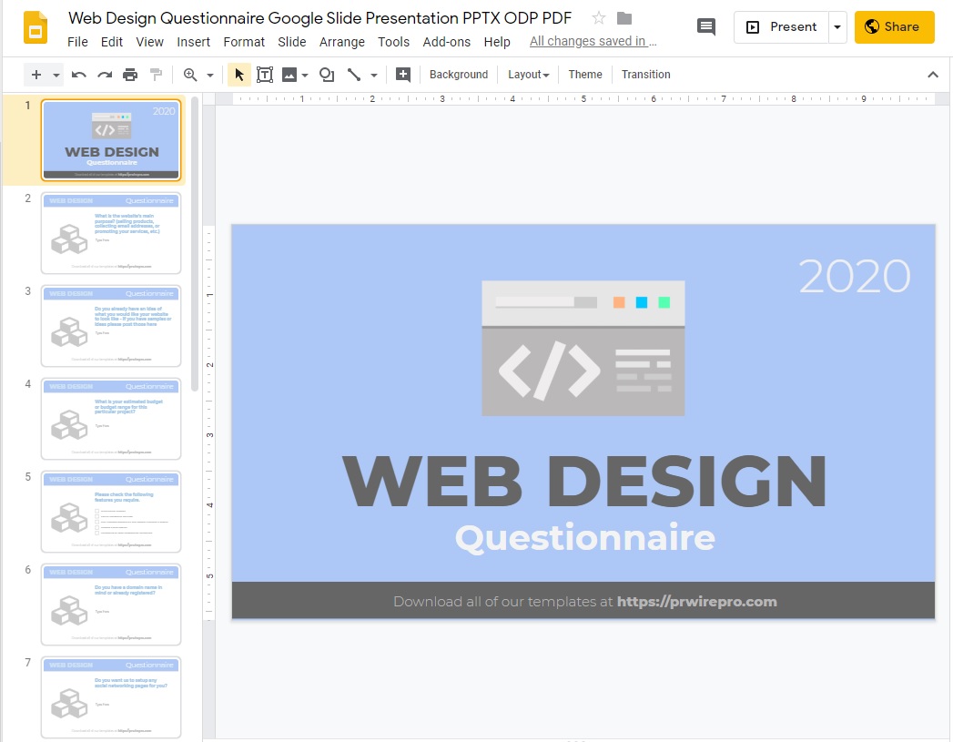 Download Web Design Questionnaire Google Slide Presentation Pptx Odp Pdf Easily Export To Pdf Pptx Odp Svg Prwirepro