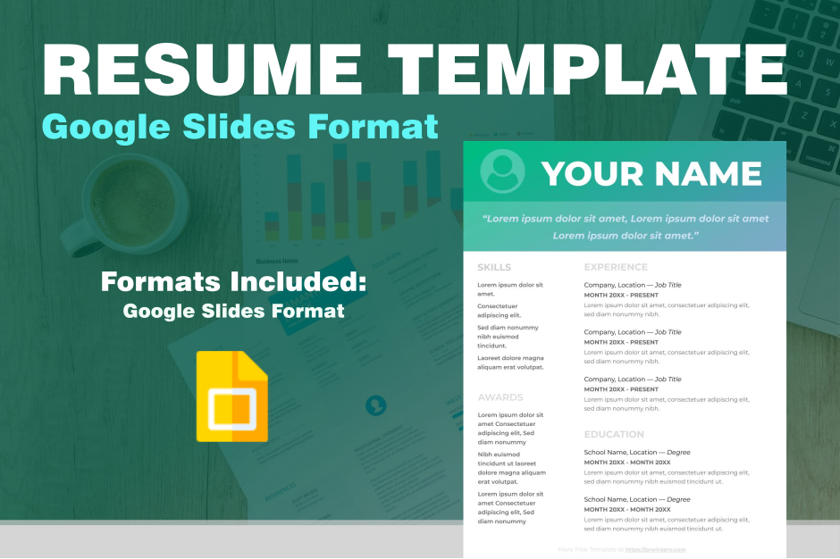 Colorful Resume Template - Google Slides Format - Easily Export to PDF, WORD, DOC, PPTX, ODP Format Preview