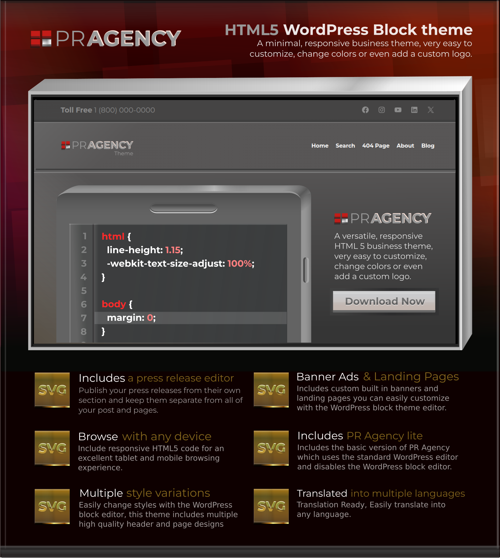 PR Agency multi-purpose HTML 5 WordPress block theme